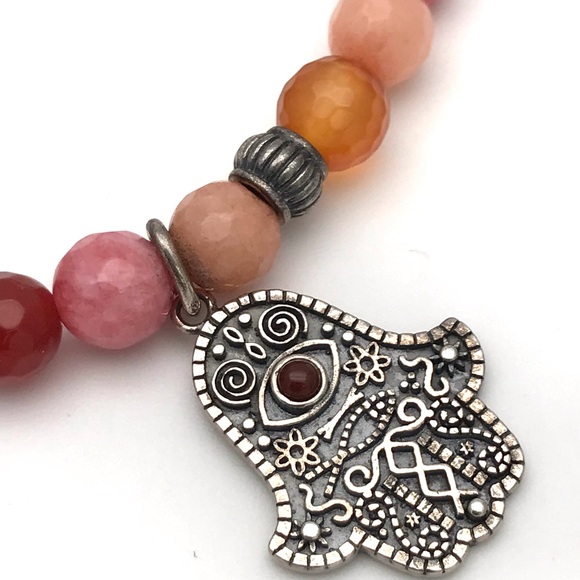 Sterling Silver Morocco 925 Agate Hamsa Bracelet - Picture 2 of 9